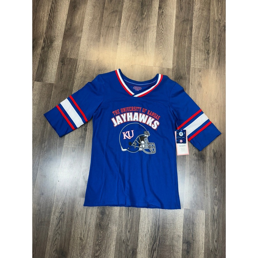 E5 University of Kansas Jayhawks Football Jersey Blue Womens XL NWT
